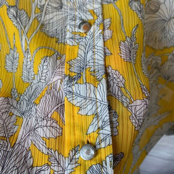 Liz Claiborne Yellow Sketch Floral Blouse Sheer Long Roll Tab Sleeves Size L - Picture 16 of 16